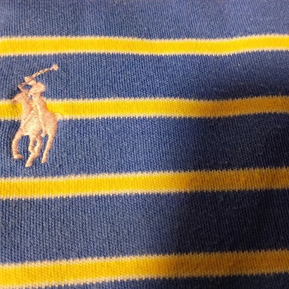 Polo Ralph Lauren Polo Shirt Mens Large Blue Yellow Striped Short Sleeve Pony